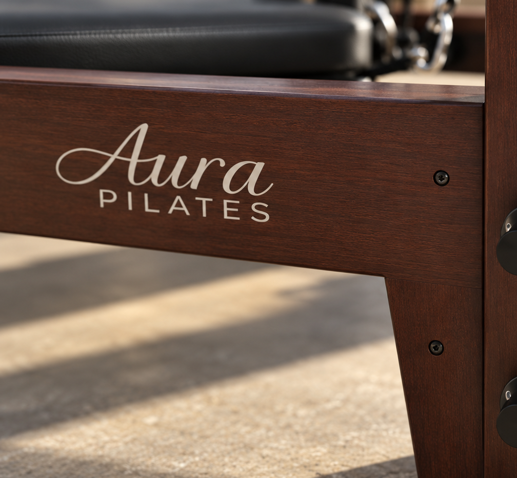 Detailansicht der Verarbeitung des Aura Pilates Reformers